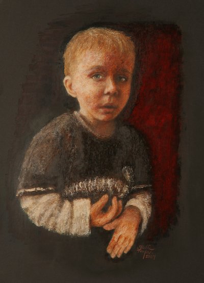 Garotinho trabalhando algo fora, 2009 (óleo sobre papel) de Stevie Taylor